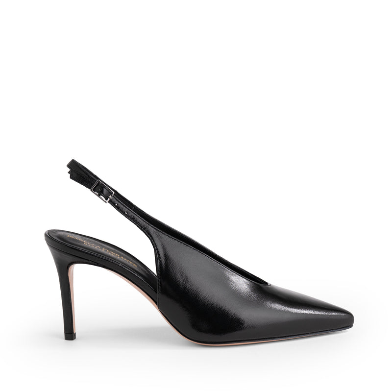 Slingback Posillipo Nappa Lucida Nera, stiletto 70mm