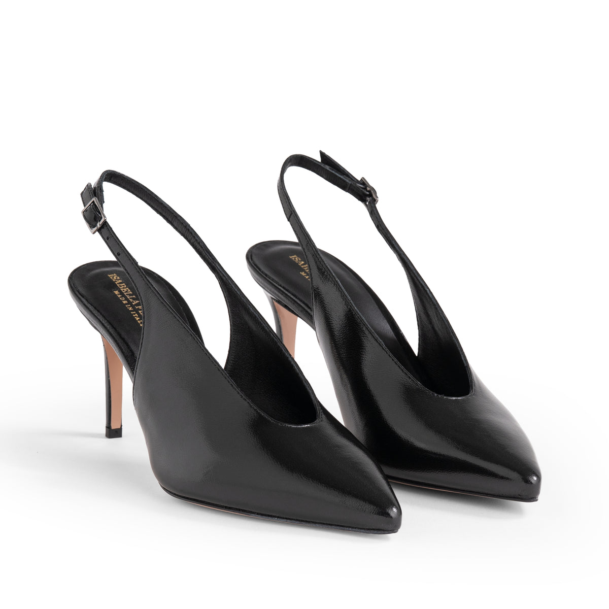 Slingback Posillipo in nappa lucida nera, tacco stiletto 70 mm, foto 2 di 3