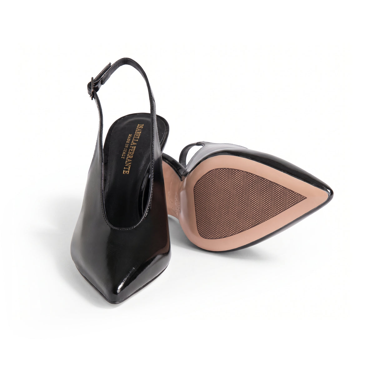 Slingback Posillipo in nappa lucida nera, tacco stiletto 70 mm, foto 3 di 3