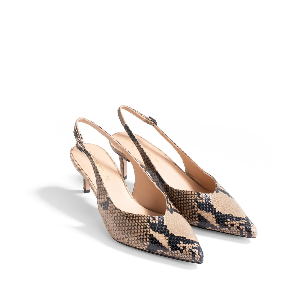 Slingback Posillipo in pitone fango, tacco stiletto 55 mm, foto 3 di 5