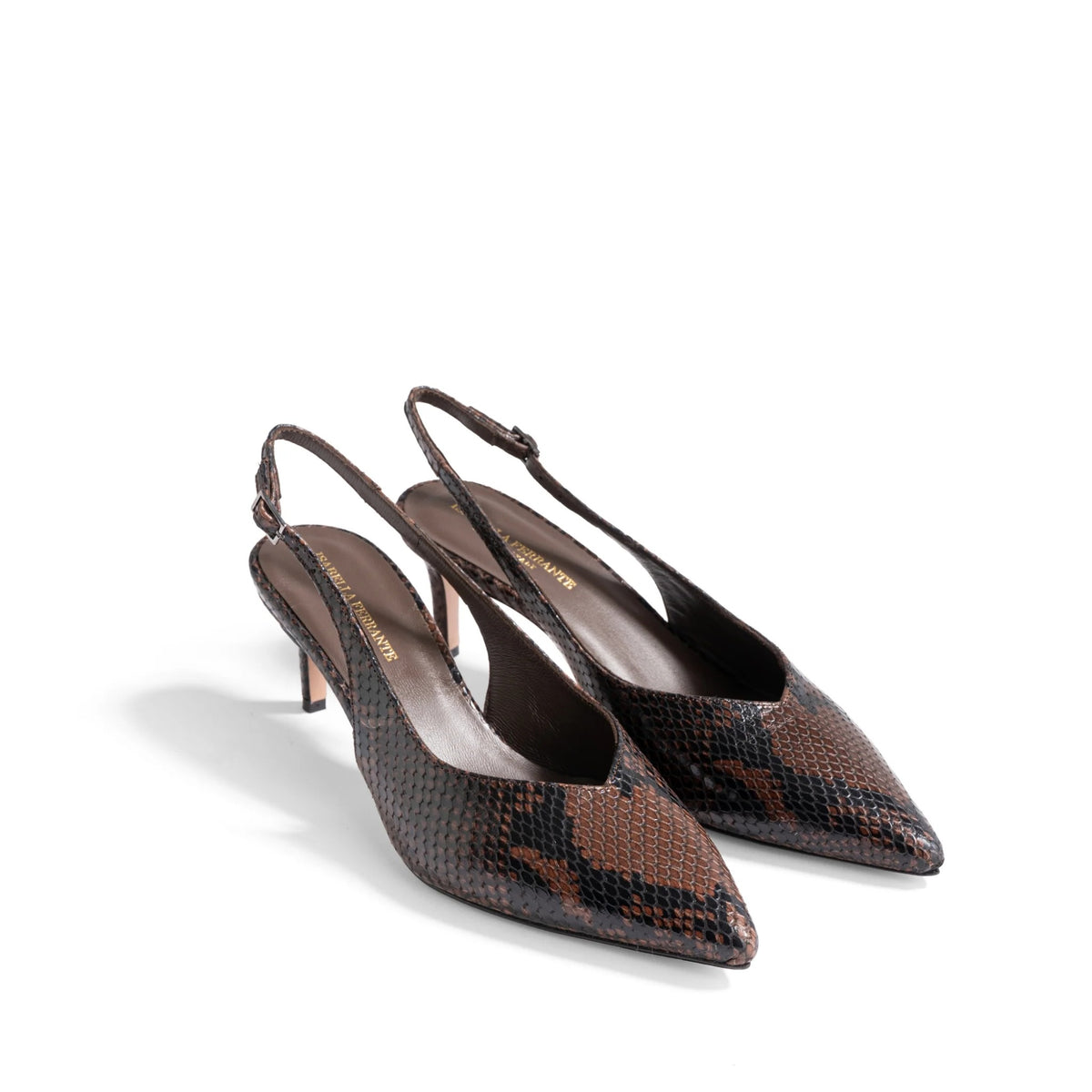 Slingback Posillipo in pitone moro, tacco stiletto 55 mm, foto 2 di 4