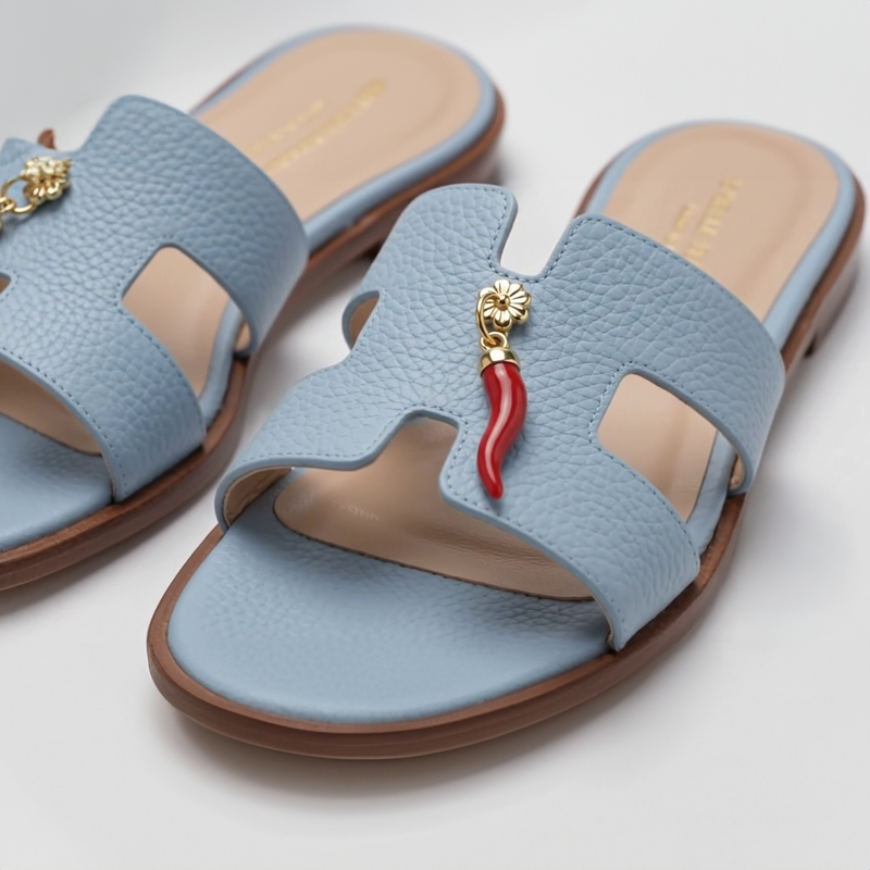 Sandalo Shape "X" Pelle Bottalata Cielo